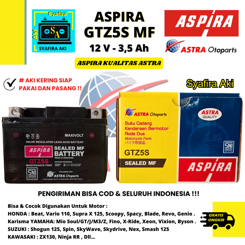 Aki Motor Jupiter MX new, MX King, Smash 125, Shogun 125, CS-1 GTZ5S ASPIRA MF