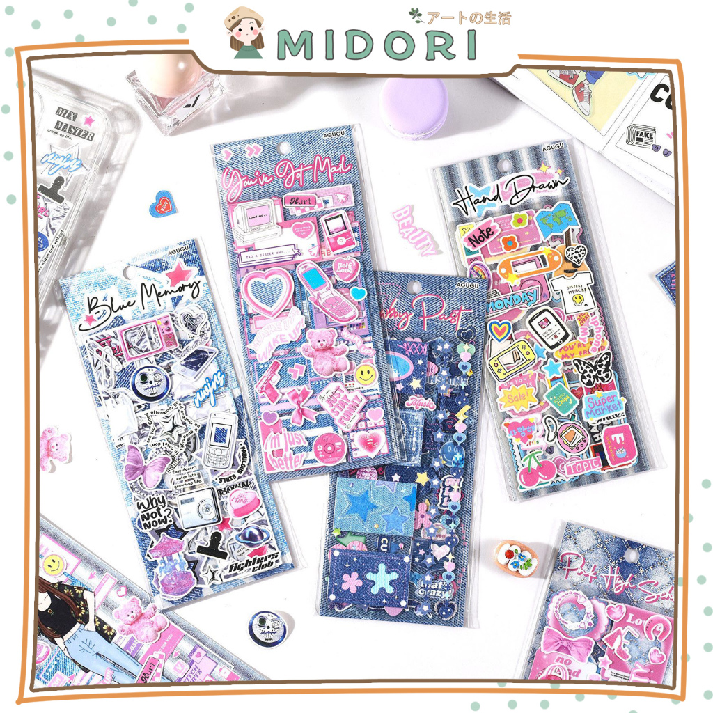 

[MIDORI] 3Pcs COLORFUL CUTE DENIM Sticker Decor DIY Scrapbook Stiker Hias Diary Planner - B0453