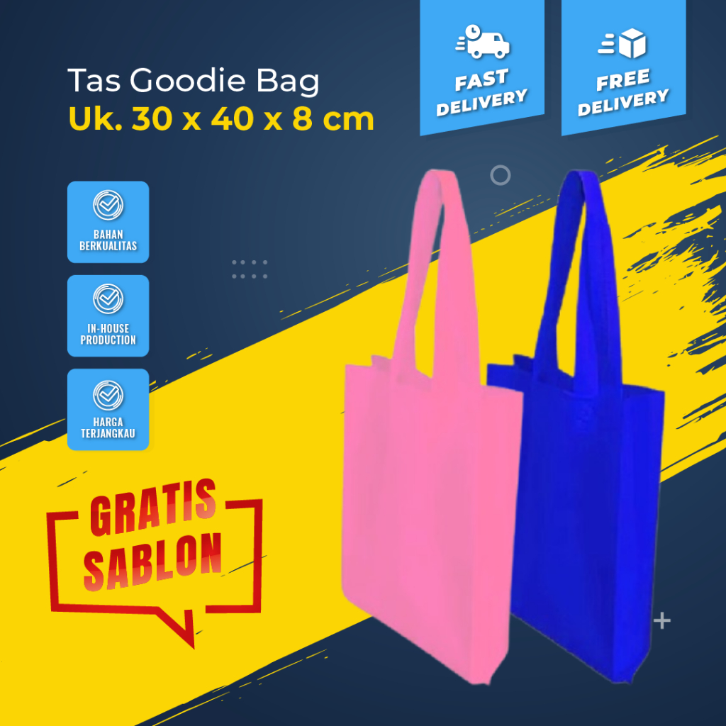 

Tas Spunbond Tali Goodiebag Ukuran 30 x 40 x 8 Cm Tebal 65-70 GSM Free Sablon Custom Terlaris By Afika Shop