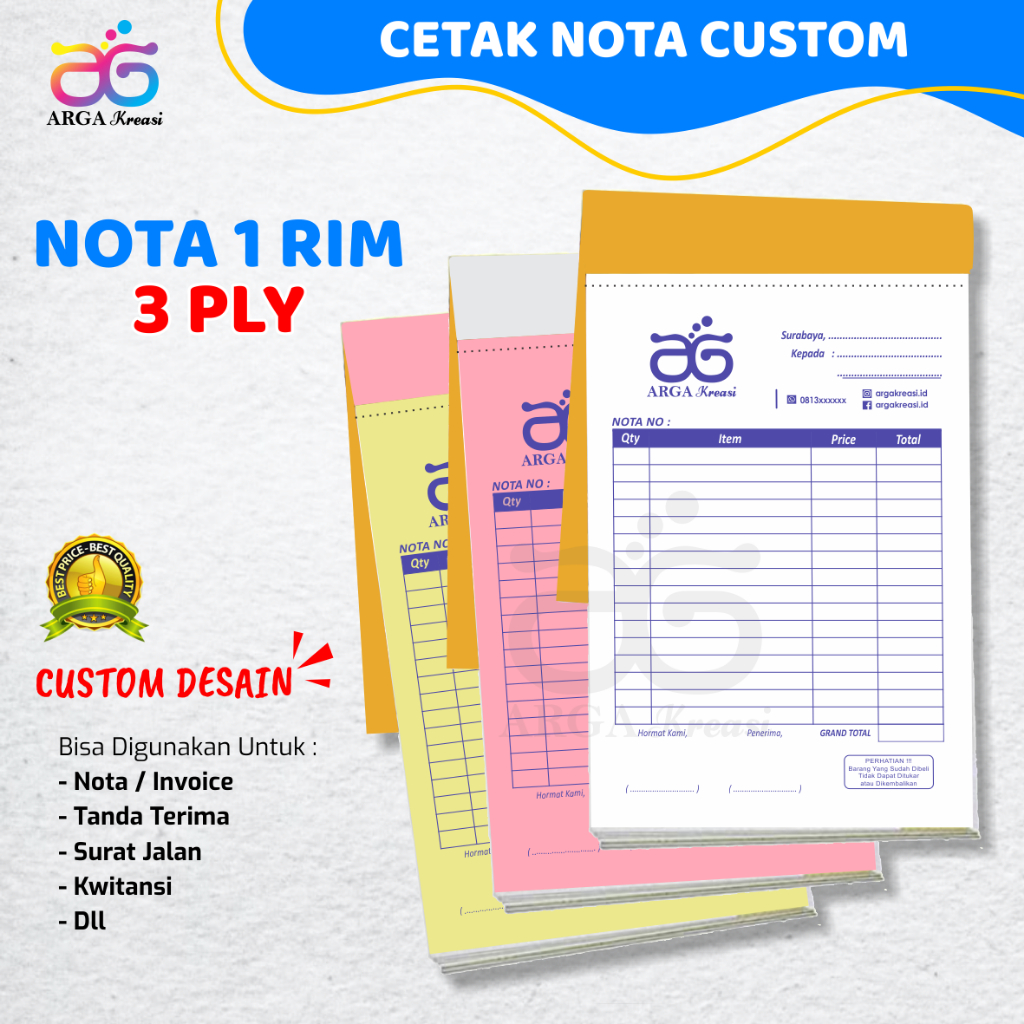 

Cetak Surat Jalan 3 Ply Custom 1 Rim Nota Rangkap 3 Tanda Terima Kwitansi Toko Invoice Faktur Bon