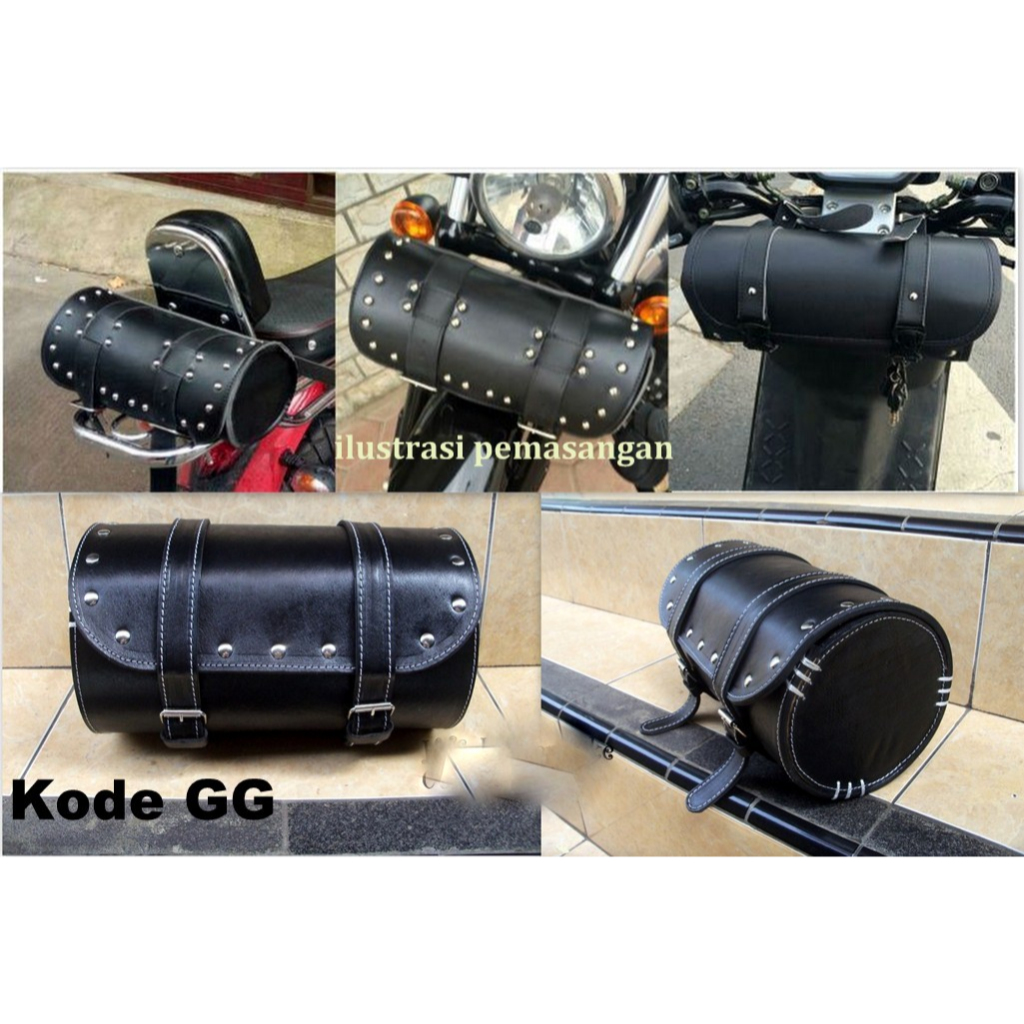 Tas motor kulit asli tabung untuk samping belakang depan fork tas tabung motor kulit termurah