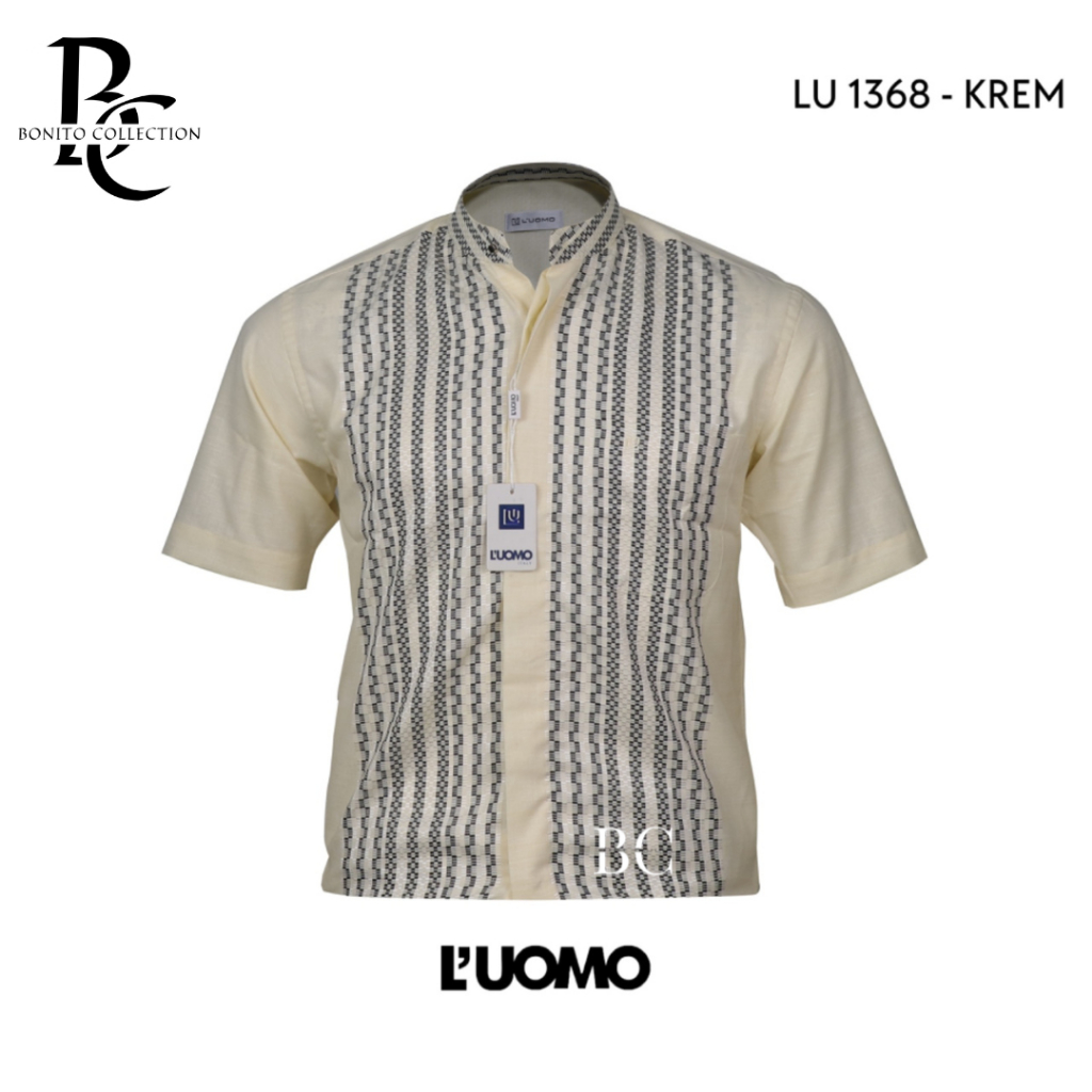 KEMEJA KERAH KOKO SHANGHAI LENGAN PENDEK LUOMO BAHAN KATUN PREMIUM BERKUALITAS MEWAH ELEGAN 1371 - S