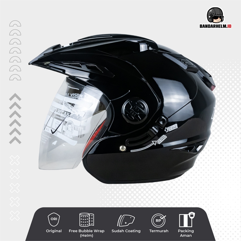 Helm RN Double Visor Hitam Glossy Original