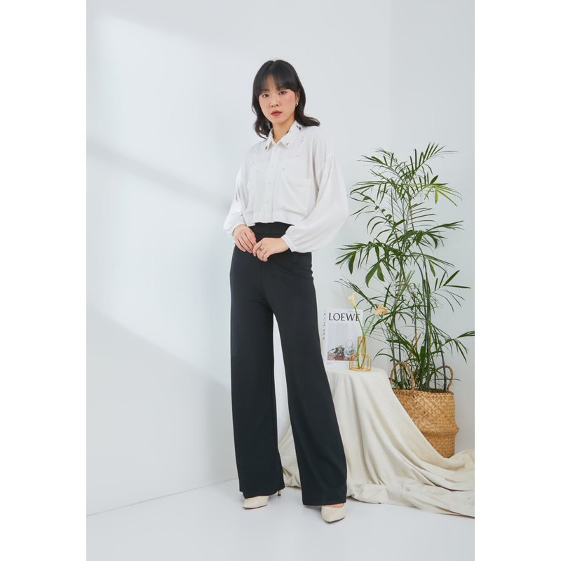 MDL hijab - Kalara Crop Top - Broken White - Kemeja Wanita Crop top Lengan Panjang