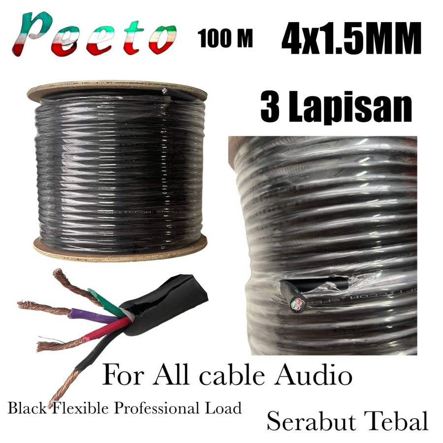 Kabel Speaker Audio PEETO Isi 4 Ukuran 4×1.5MM 1 ROLL 100 Meter