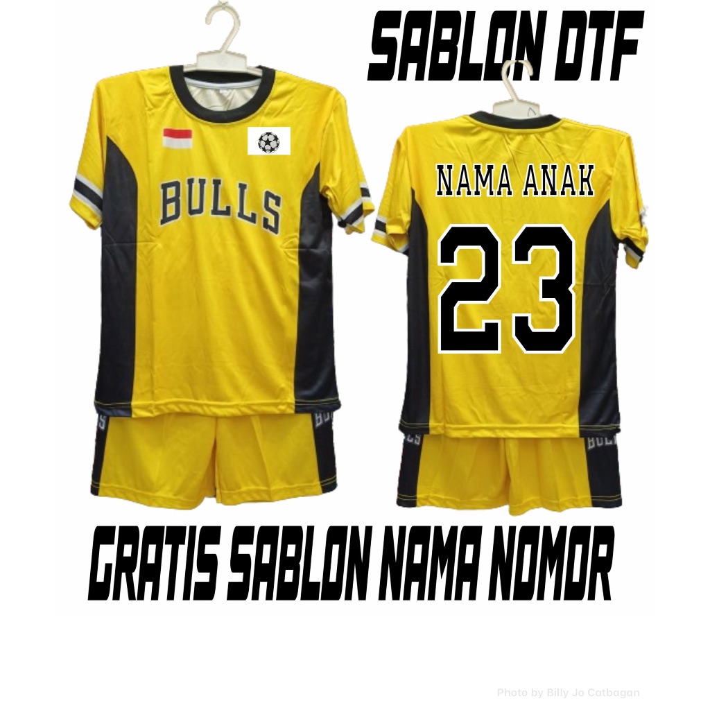 JERSEY BAJU BASKET BULLS KUNING/JERSEY BASKET ANAK LENGAN PENDEK CEL;ANA PENDEK MURAH