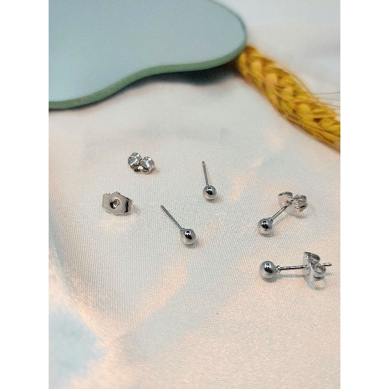Perhiasan Anting Tusuk Giwang Stud Bulat Polos Bayi Anak Dewasa Putih Lapis Emas 18k Anti Karat Tida