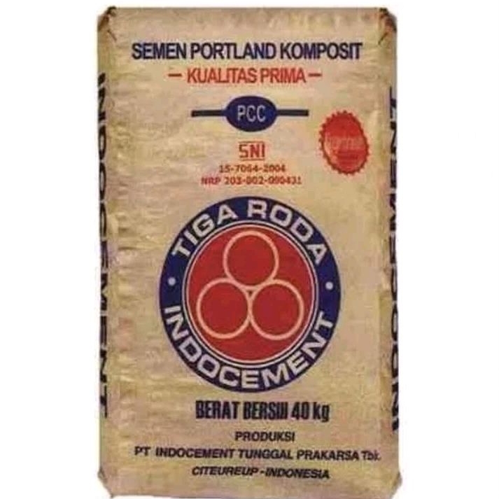 Semen Tiga Roda 40 Kg Indocement atau Mortar Utama pasang Hebel MU 380 isi 40kg atau Semen Gresik 40