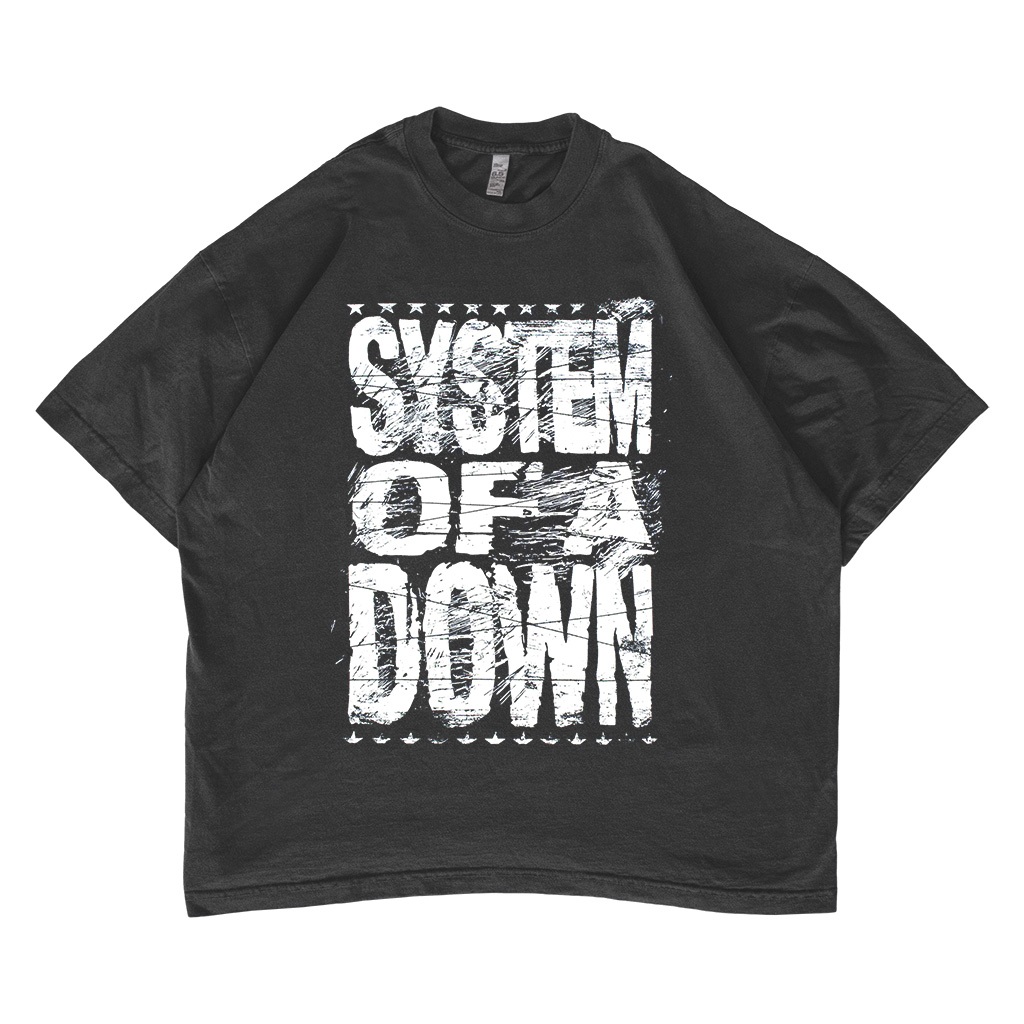 Kaos SOAD System of a Down Distressed Logo Oversized T-shirt Vintage