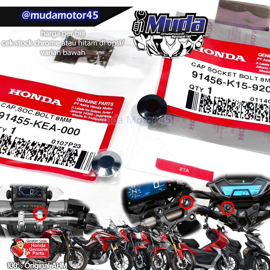 TUTUP BAUT RAISER CB150R CB150X ADV CB650R BEAT STREET POST COMP CAP SOCKET BOLT 91456-K15-920 91456