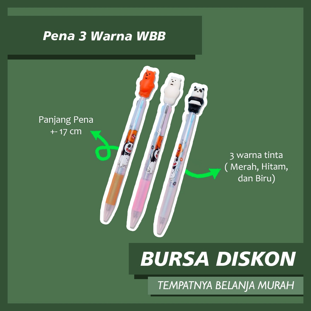 

Pena 3 Warna WBB We Bare Bear Pulpen Beruang Pena Pen Bolpen Bolpoint Gelpen Grizzly Panda Ice Bear