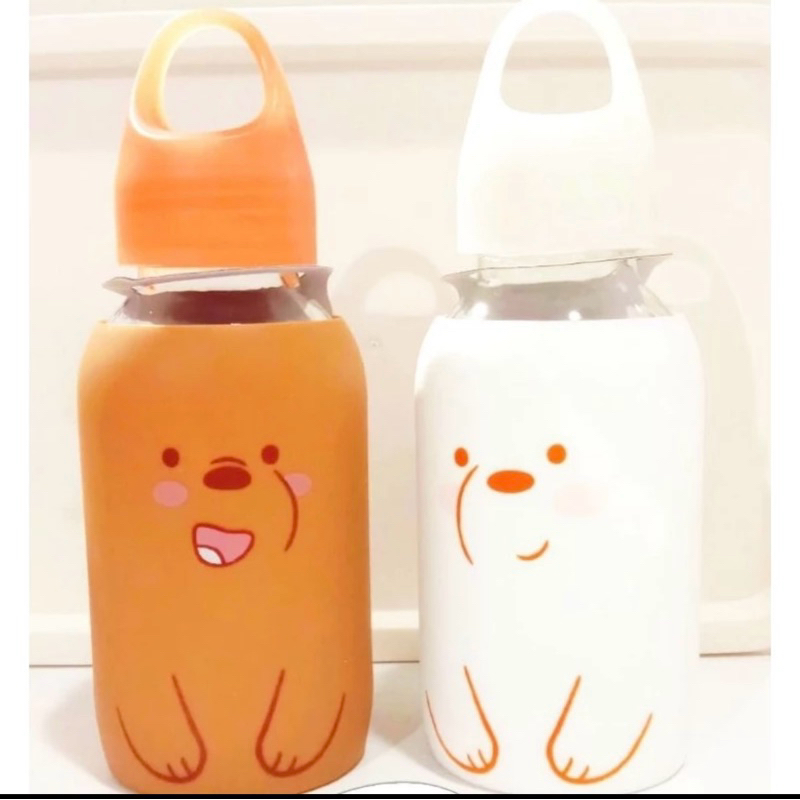 MINISO WE BARE BEARS COLLECTION 4.0 GLASS BOTTLE / BOTOL MINUM KACA WBB