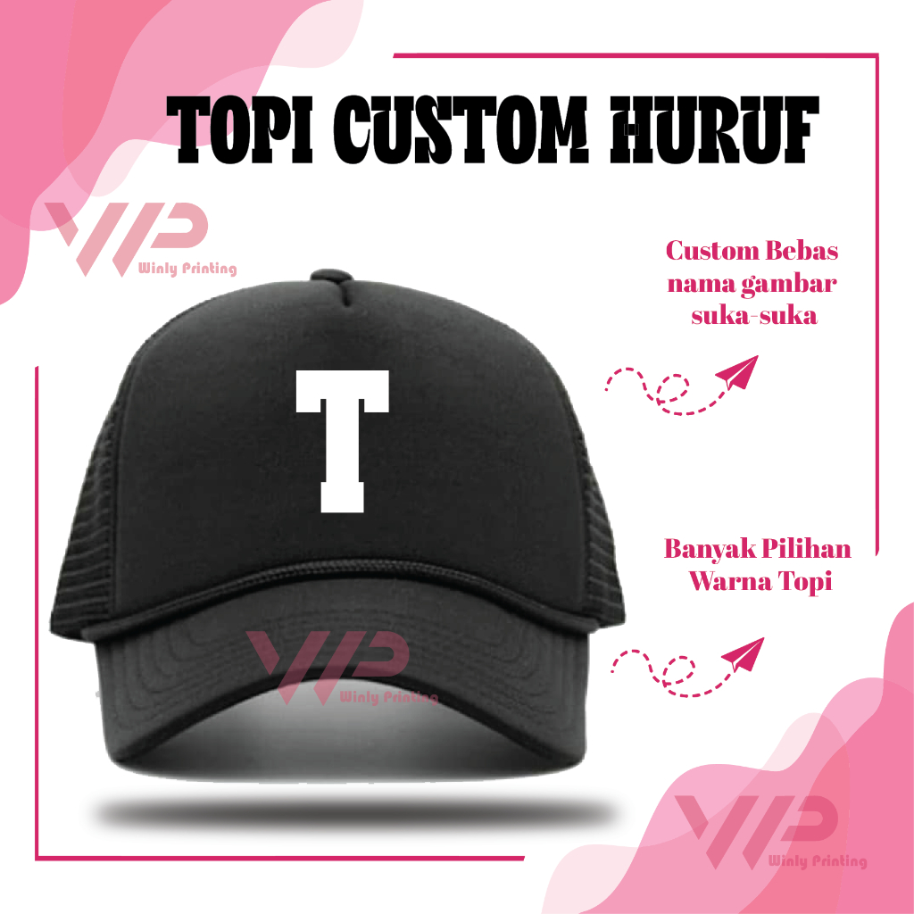 TOPI HURUF T CETAK INISIAL TOPI TRUCKER JARING PRIA WANITA - CUSTOM