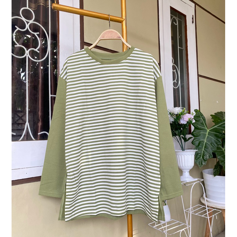 51 atasan salur wanita kaos knit kaos salur wanita oversize atasan wanita