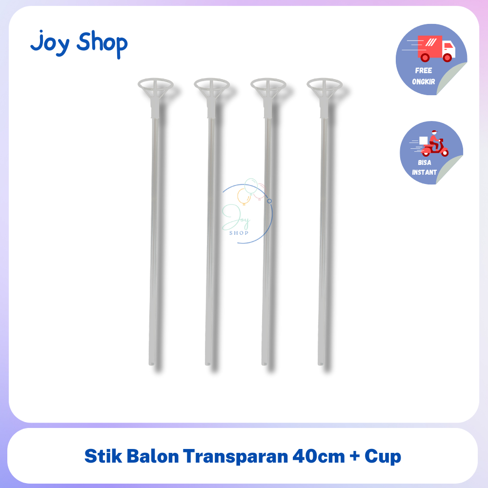 Stik Balon Transparant Besar 40cm Stick Balon PVC / Tongkat Balon Bobo