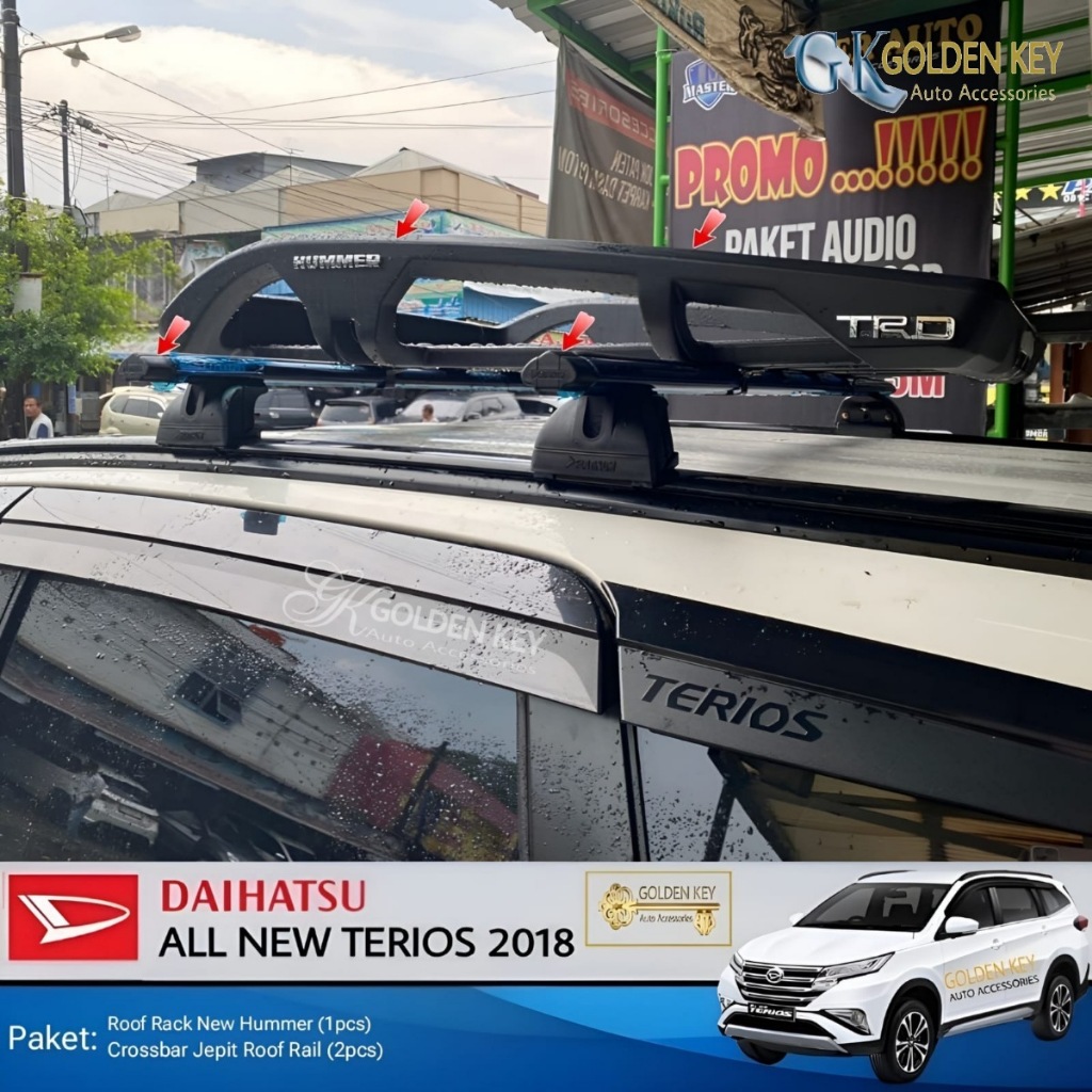 PAKET All New Terios 2018 Roof Rack New Hummer + Crossbar Jepit Roof Rail Rak Bagasi Atas Mobil