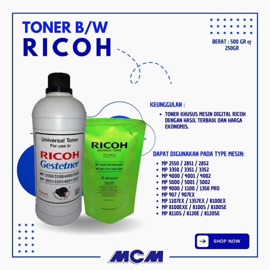 TONER RICOH 250GR TONER MESIN FOTOCOPY RICOH HITAM PUTIH