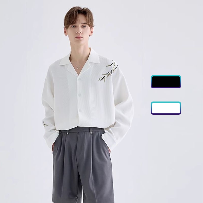 Kemeja korean style pria kemeja pria lengan panjang premium bordir pRia Longgar pria lengan panjang 