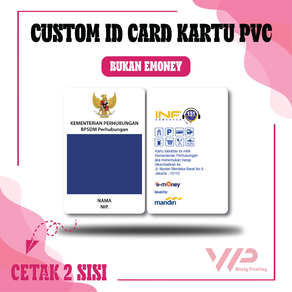

CUSTOM KARTU PVC DESIGN ID CARD KEMENHUB TERBARU BAHAN PVC - 2 SISI