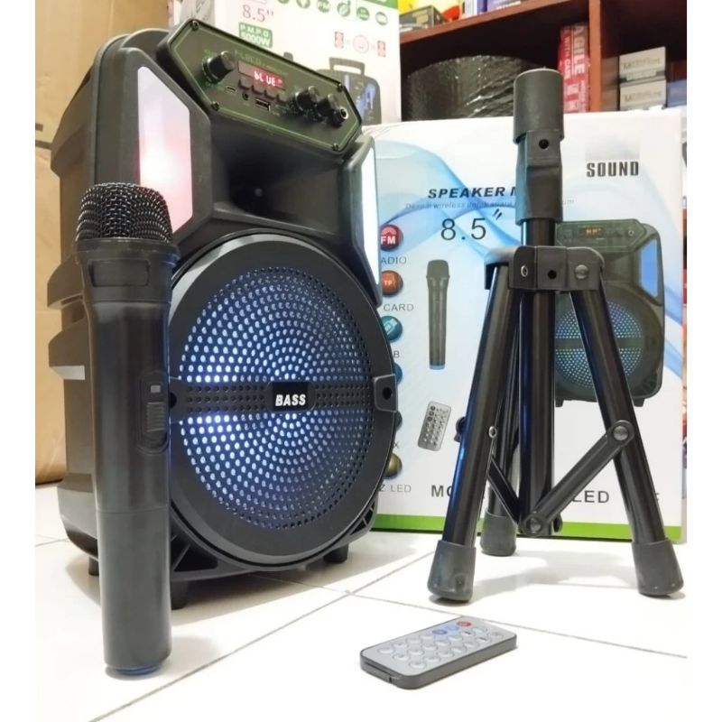 Speaker Bluetooth Karaoke Fleco F8606 KF LED 1 Extra bass Gratis Mic audio mixer bluetooth 5000watt 