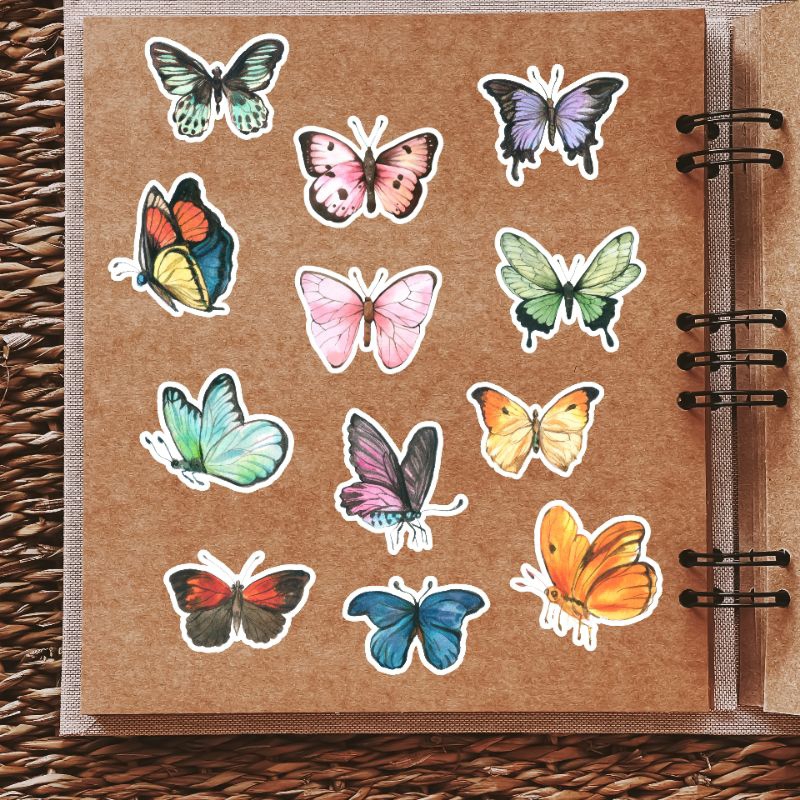 

NEW!! 12 pcs stiker vinyl matte aesthetic BUTTERFLY STICKERS scrapbook journal murah berkualitas 5cm