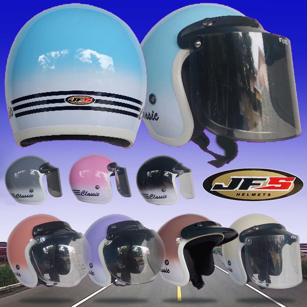 Helm Bogo Classic Retro LIST PUTIH Untuk Pria Wanita Dewasa SNI Model Kekinian WARNA PASTEL FRESH