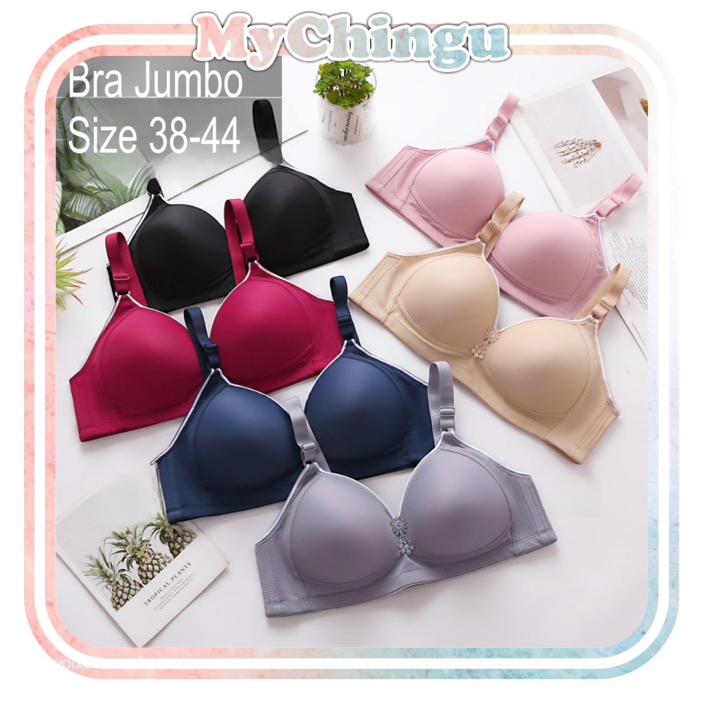 ❀ Chingu ❀ PW181 Bra Wanita Jumbo Size 38-44 Fashion Simple Tanpa Kawat Warna Ada Pengait Belakang K