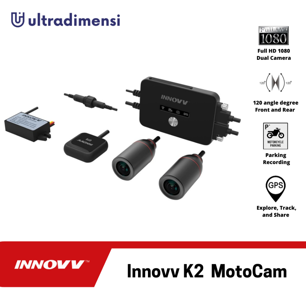 Innovv K2 MotoCam Dashcam DVR motor waterproof Rekam Depan & Belakang setara gopro