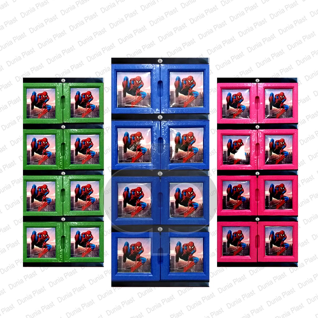 LEMARI PLASTIK 4 SUSUN TINGKAT RAK GANTUNG JUMBO PAKAIAN KABINET KARAKTER SPIDERMAN FULL KUNCI EXCEL