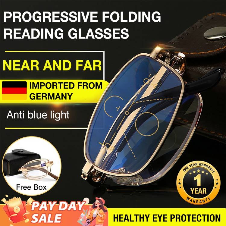 HW kacamata baca plus pria lipat progresif Anti blue ray Auto focus folding reading glasses kacamata