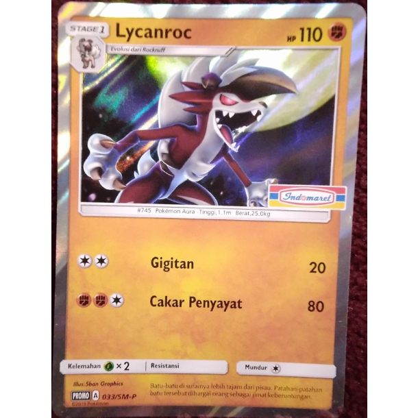 POKEMON TCG INDONESIA LYCANROC HOLOGRAM PROMO INDOMARET 033/SM-P