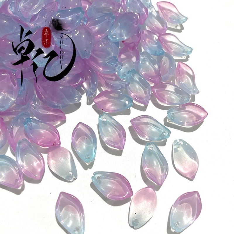 (Per 5PCS) Manik Motif Daun Gradasi Kaca