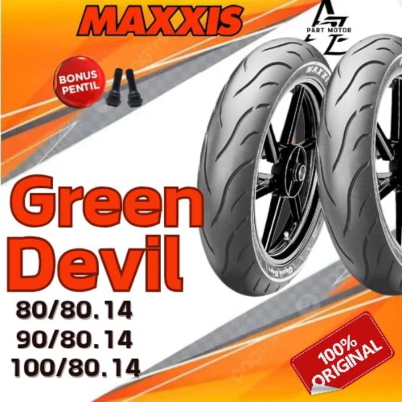 BAN TUBLES MATIC MAXXIS GREEN DEVIL RING 14 (80/80.14 / 90/80.14 / 100/80.14) FREE PENTIL