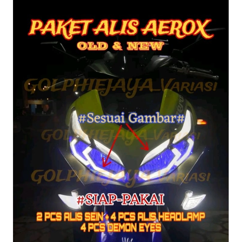 PAKET SIAP PAKAI Lampu alis aerox new bonus devil eye / Satu set Led alis aerox 155 old free Eyes