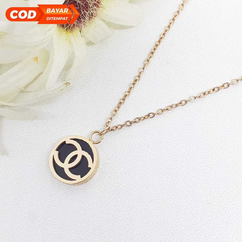 white-kalung titanium  lapis emas cantik wanita dewasa kwalitas premium anti karat AMN875