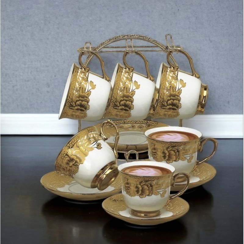 cup and saucer Vicenza CR90-1 GEMINI Gelas Cangkir 6 pcs, lengkap dengan rak tempat cangkir dan lepe