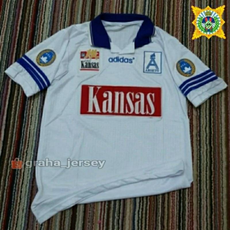 Jersey ARSETO Solo Liga KANSAS Home 1996 - 1997 Putih PRINTING / BORDIR Retro Lokal