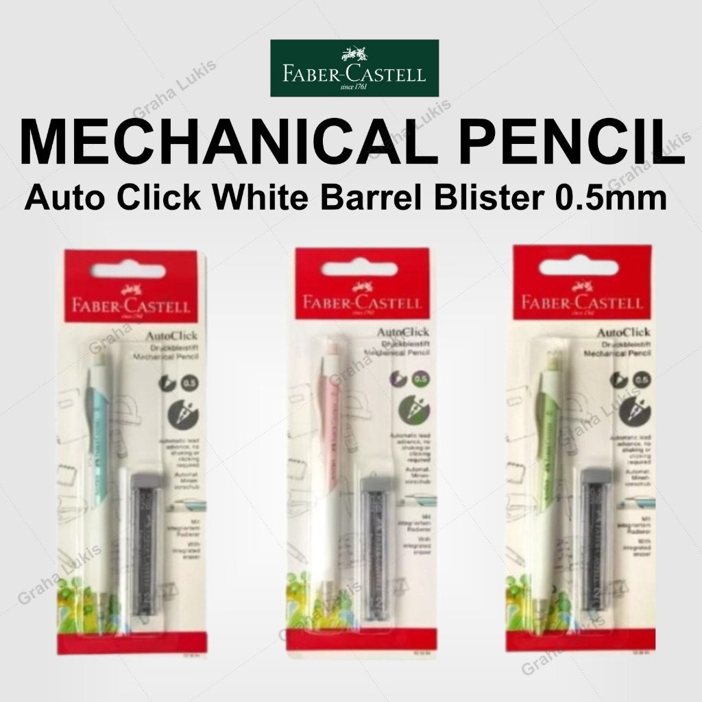 

FABER CASTELL AUTO CLICK Mechanical Pencil White Barrel Blister 0.5mm + Refill