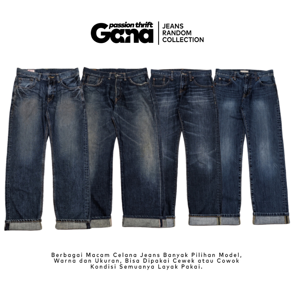 Celana Jeans Denim Pants Branded Selvedge Washed Fading Distress Vintage Celana Panjang Blue Jeans Pria Wanita