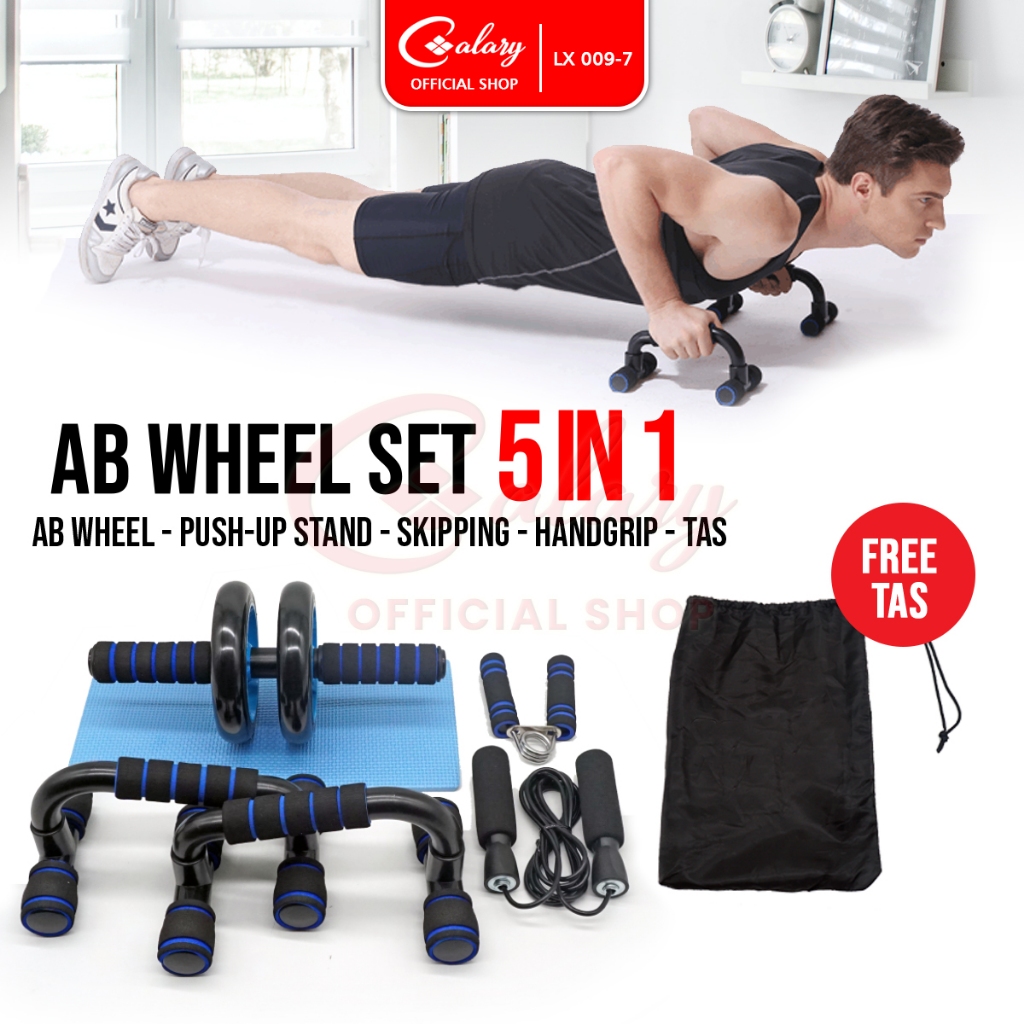AB Wheel Set Ab Wheel / Ab Roller / Double Wheel / Alat Push Up Stand Bar Alat Gym / Alat Sit Up Berkualitas Terbaru 009-7