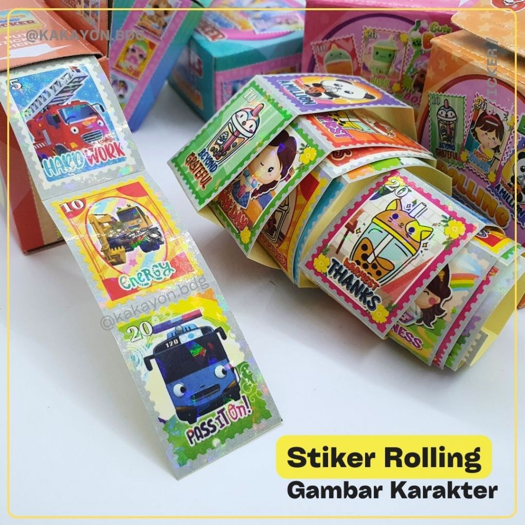 Stiker Rolling Stamp Gambar Karakter Lucu / Mainan Anak Gambar Tempel Gulungan Mini