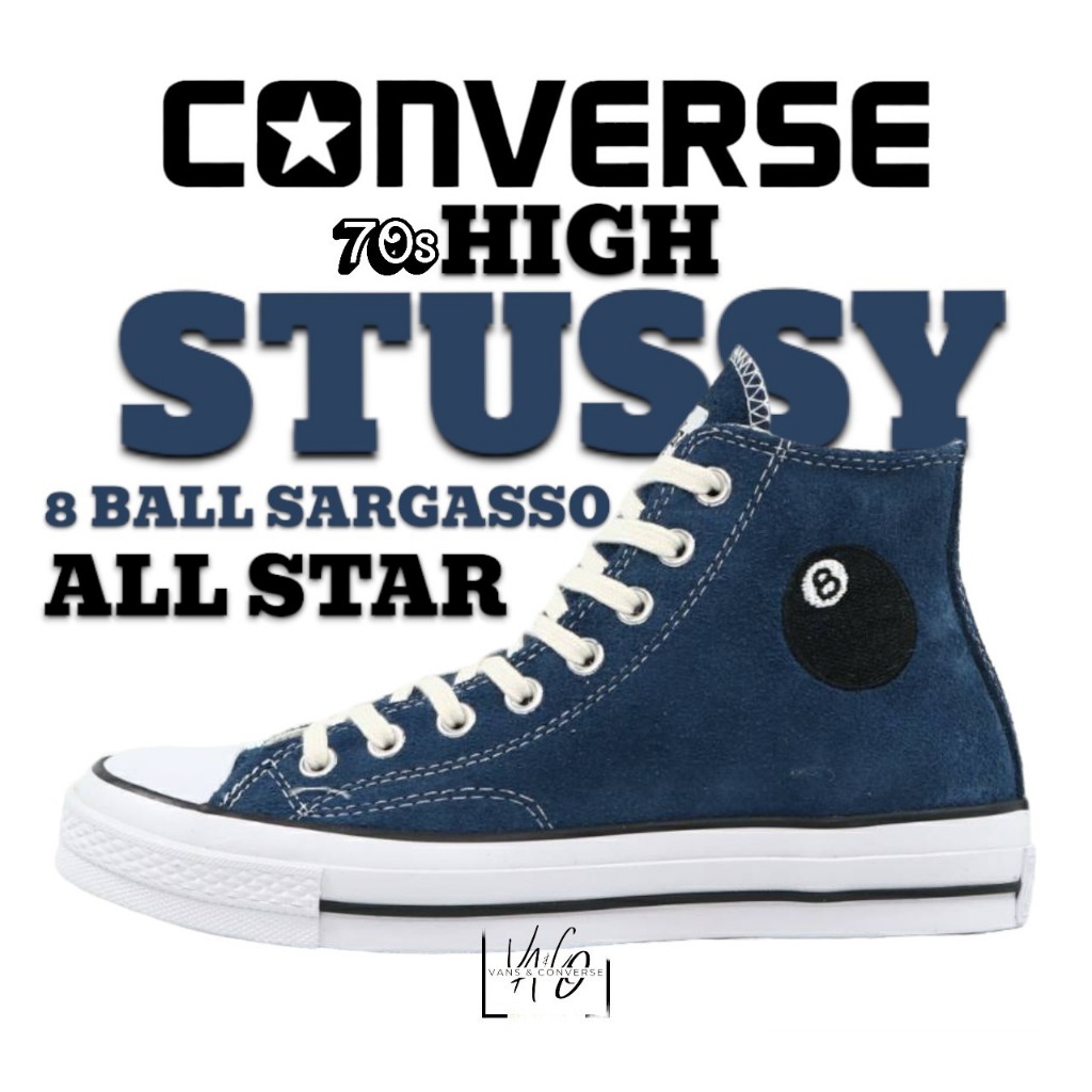 Sepatu Converse 70S HI 8 Ball Sargasso Sea Blue White Black X STUSSY 100% ORIGINAL BNIB Sneakers Cas