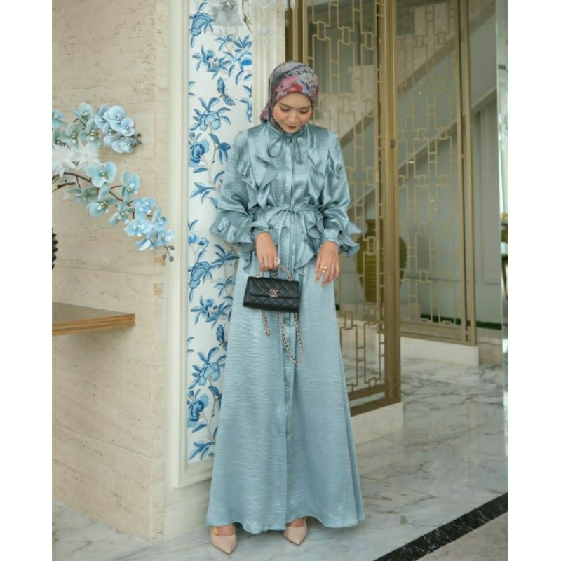 GONEGANI NEW INDIRA DRESS DUSTY BLUE SIZE M/Gamis Original Gonegani/Busui Friendly