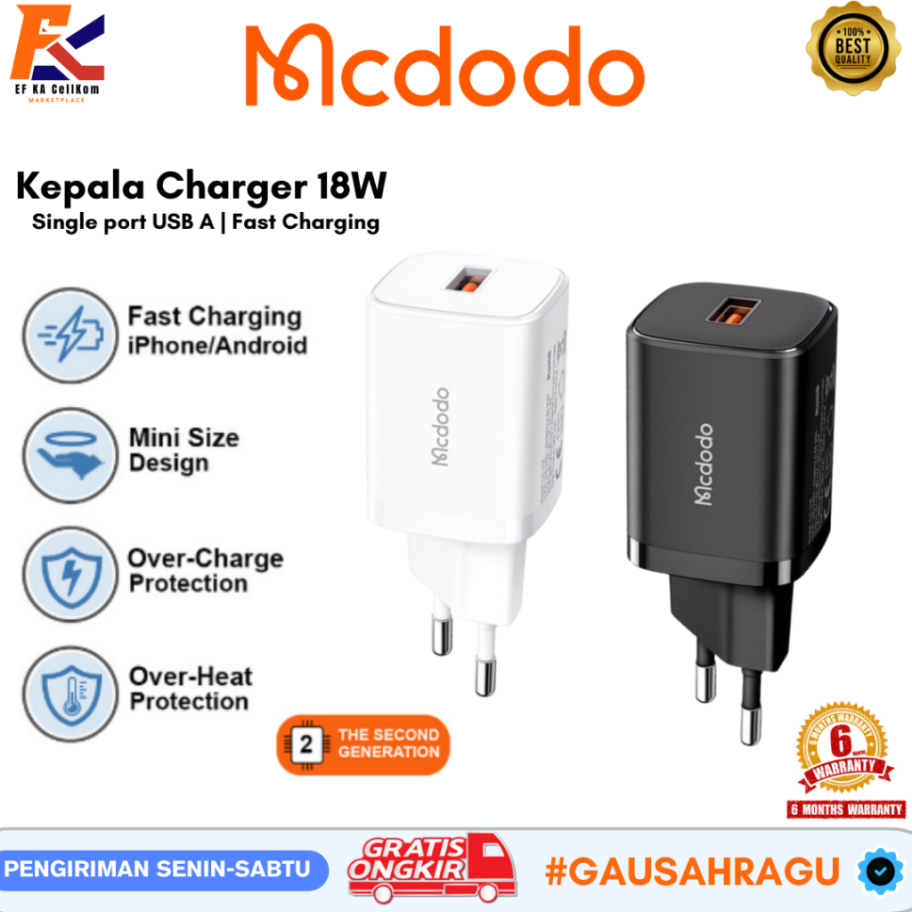 MCDODO Kepala Charger USB A | FAST Charging 18W | Android Charger | Iphone Charger