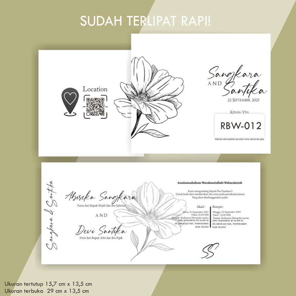 Undangan Costum Template Hitam Putih, Undangan Seri RBW, Undangan Pernikahan Kekinian, Undangan Pern