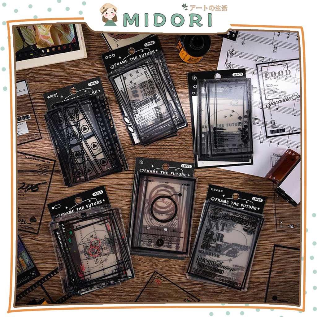 

[MIDORI] 15Pcs RETRO FRAME THE FUTURE PET Sticker Decor DIY Scrapbook Stiker Hias Diary Planner - B0455