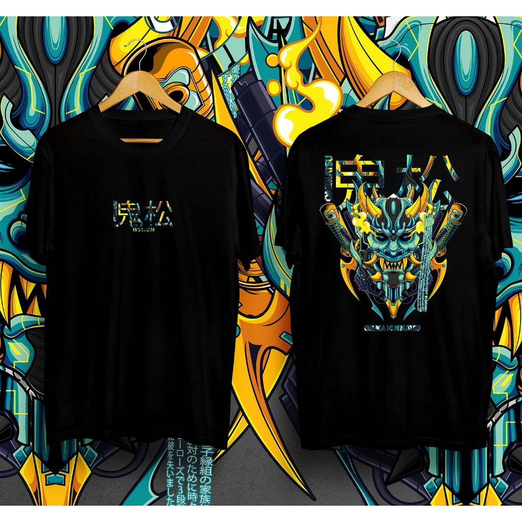 Baju Kaos Tshirt Jepang Distro Pria Wanita Keren Lengan Pendek Oni Matsu Terbaru Motif Sablon Dragon