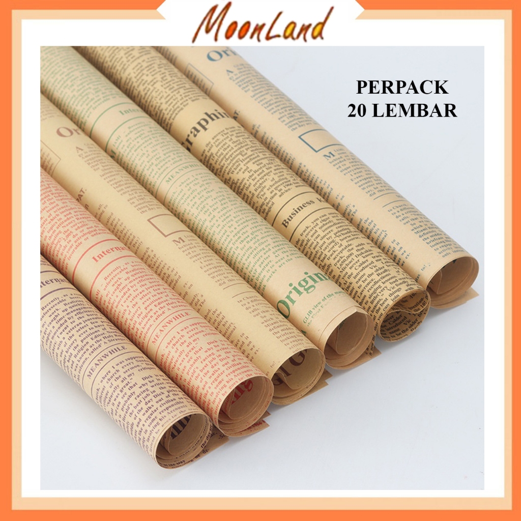 

20 Lembar Wrapping Paper Vintage Kertas Buket Motif Koran Hand Bouquet Bunga Kertas Kado KB29