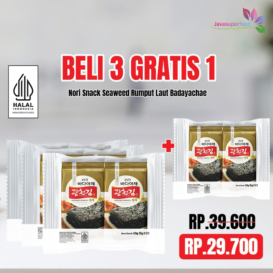 

(BELI 3 GRATIS 1) Nori Snack Seaweed Rumput Laut Badayachae Kwangcheon