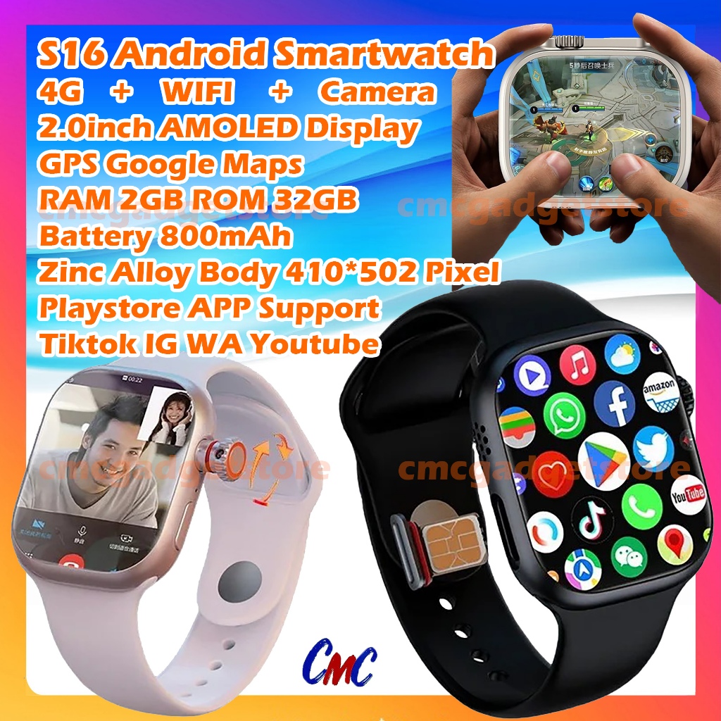 S16 Pro Max Ultra Smartwatch 4G Wifi Android Playstore AMOLED Watch Pria Wanita Upgrade S8 S9 S12 Ul